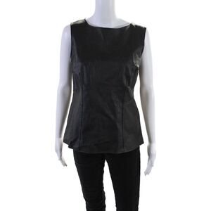 Cabi Womens Leather Textured Lined Sleeveless Sleek Top Black Size 8